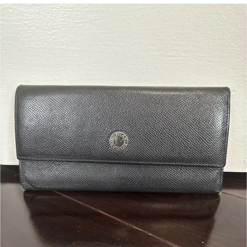 Bvlgari Authentic Long slim Black Leather Wallet